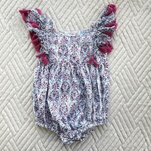 Mer St Barth 18-24M Tassel Floral Romper Pink Blue Boho Cotton Baby Girl
